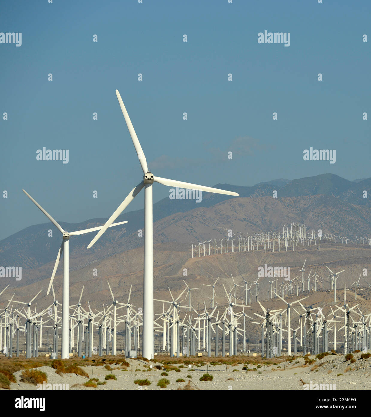 Wind energy, San Gorgonio Pass Wind Farm, operated by ExxonMobil, one of the three largest wind farms in the United States Stock Photo