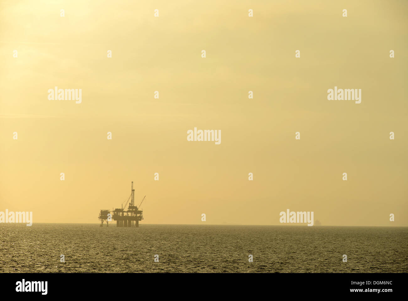 Offshore oil rig off Huntington Beach, California, United States of America, USA Stock Photo