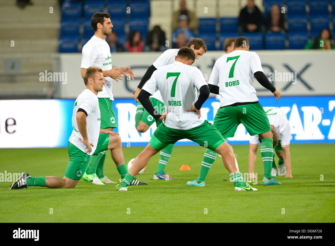 Team SpVgg Greuther Furth during warm-up wearing shirts of Boris VUKCEVIC, TSG 1899 Hoffenheim, because of his accident, Wirsol Stock Photo