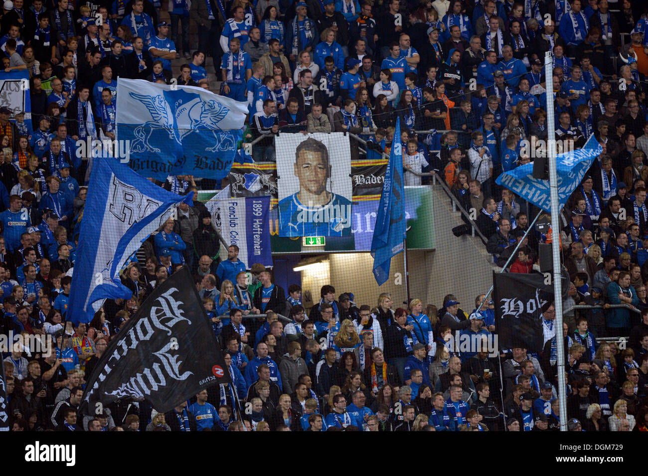 Banner of Boris Poster VUKCEVIC, TSG 1899 Hoffenheim, in the fan block of TSG Hoffenheim, display of sympathy after his serious Stock Photo