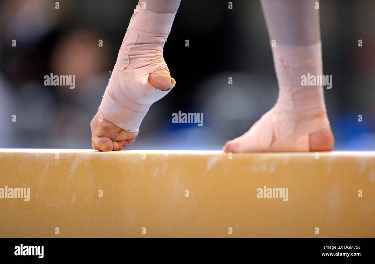Detail view of a bandaged foot, balance beam, EnBW Gymnastics World Stock Photo 61910276 Alamy