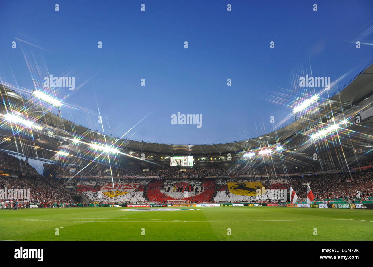 Fan action during the DFB semi-final, blue hour, Mercedes-Benz Arena, Stuttgart, Baden-Württemberg, Germany Stock Photo