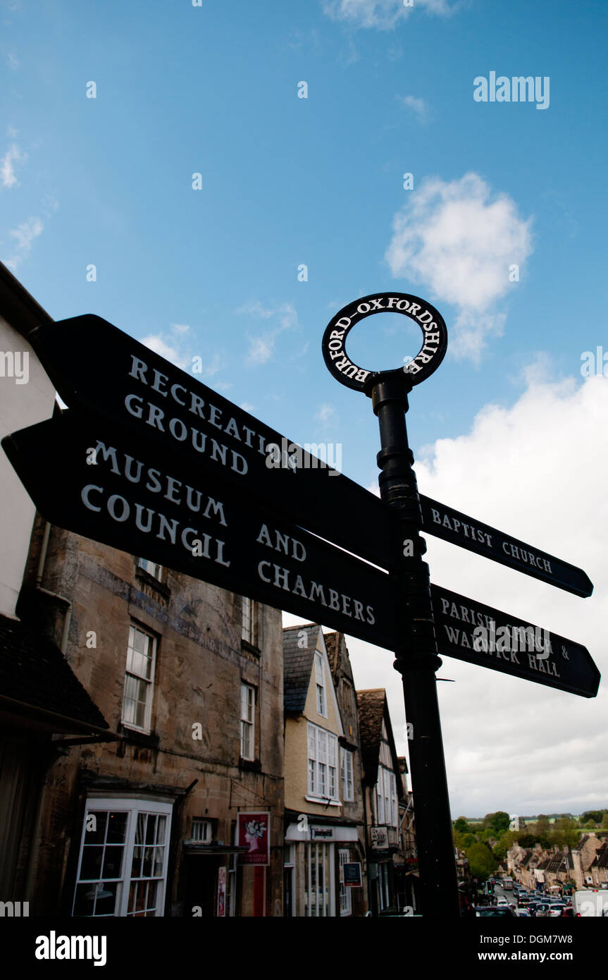 Direction sign Burford Stock Photo