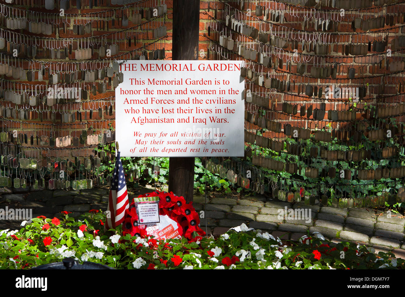 The Memorial Garden, with dog tags of fallen soldiers in Afghanistan and Iraq, in Boston, Massachusetts, New England, USA Stock Photo