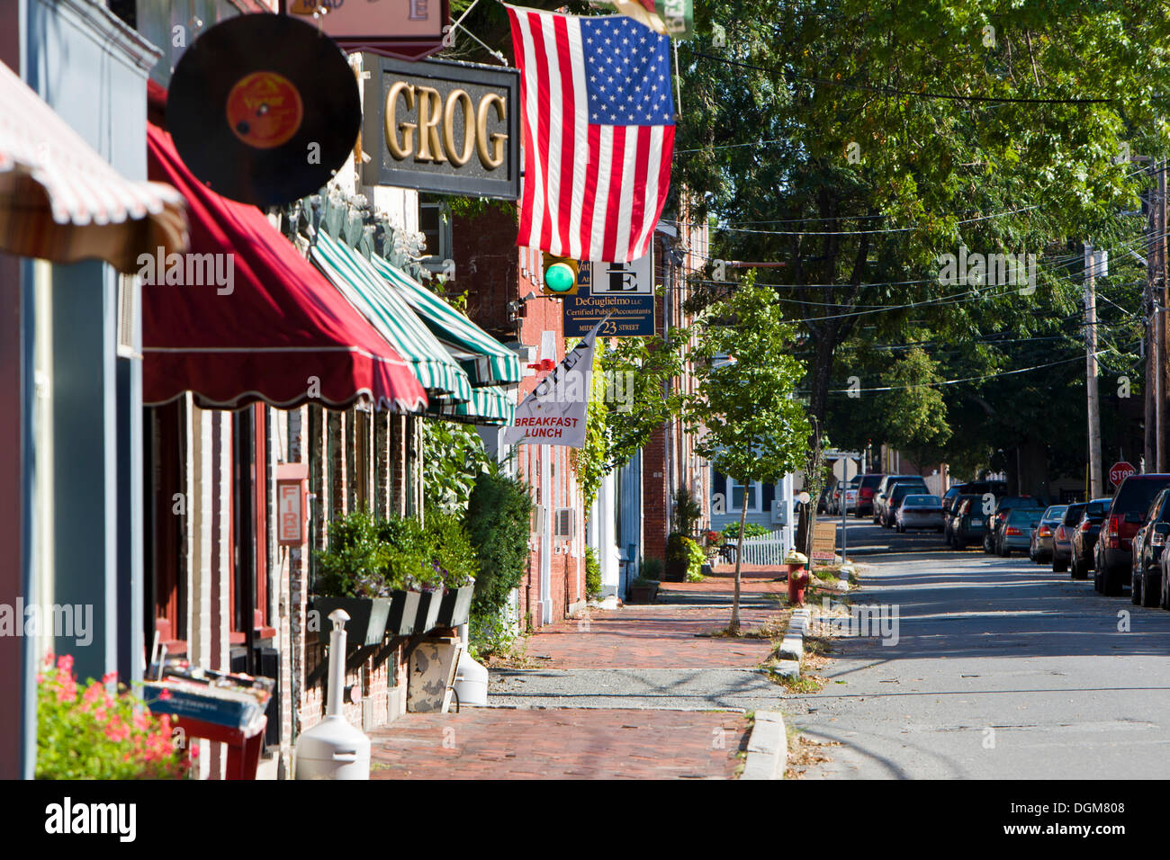 Shopping street in Newburyport, Massachusetts, New England, USA Stock