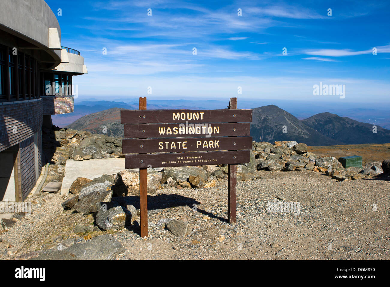 Sign, Mount Washington State Park, New Hampshire, USA Stock Photo