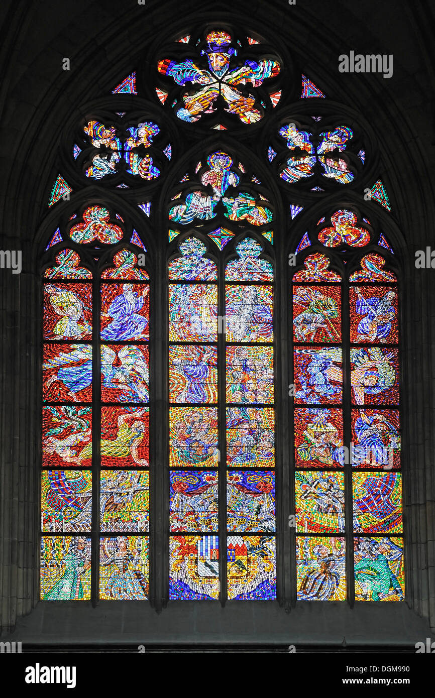 Stainedglass window in St. Vitus Cathedral, Prague Castle, Hradcany