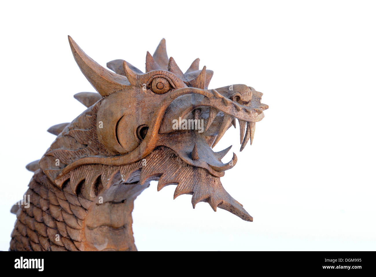 Balinese dragon head made from palm wood, traditional Balinese wood carving, Bali, Indonesia, Southeast Asia Stock Photo