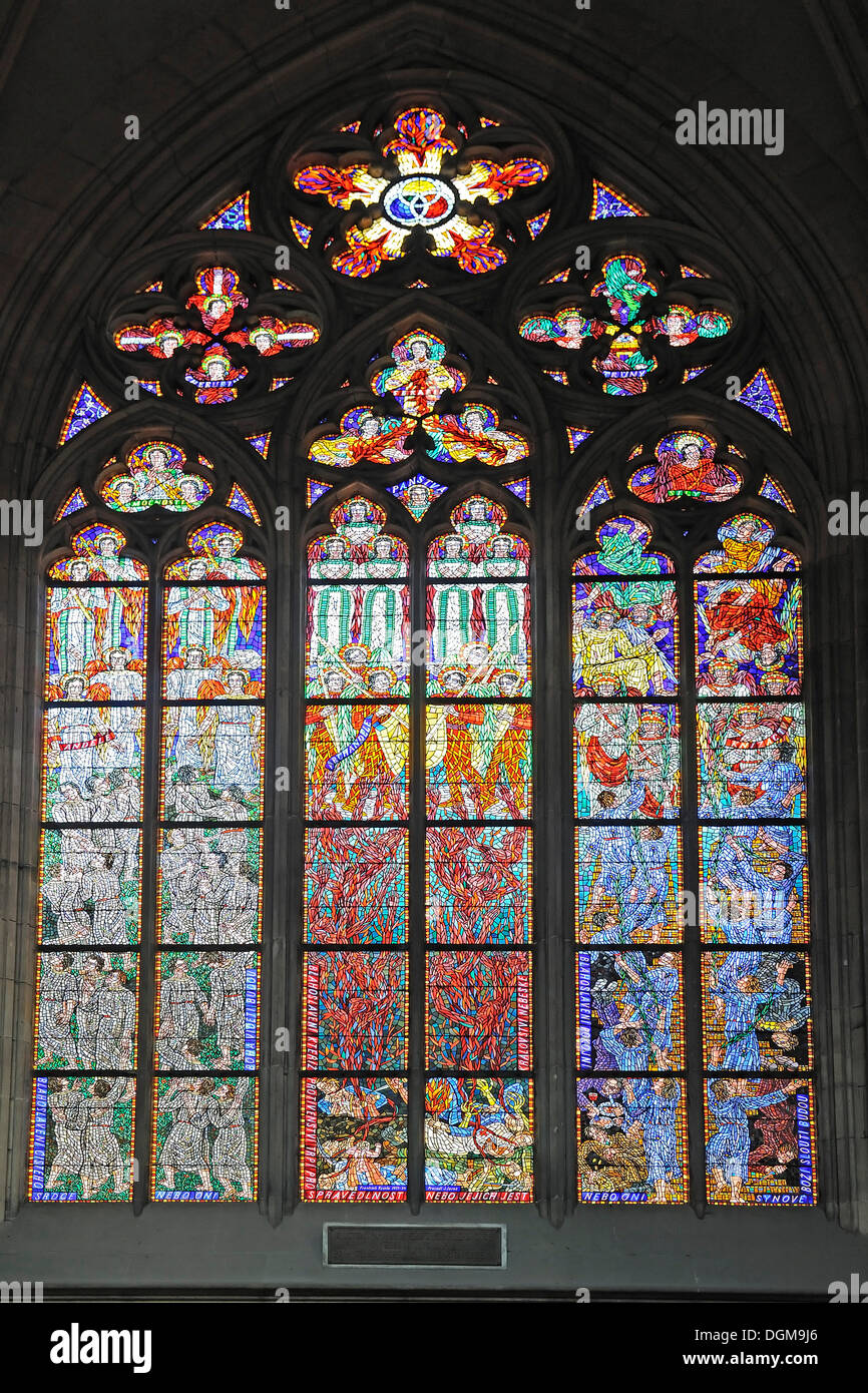 Stained glass window in St. Vitus Cathedral, Prague Castle, Castle