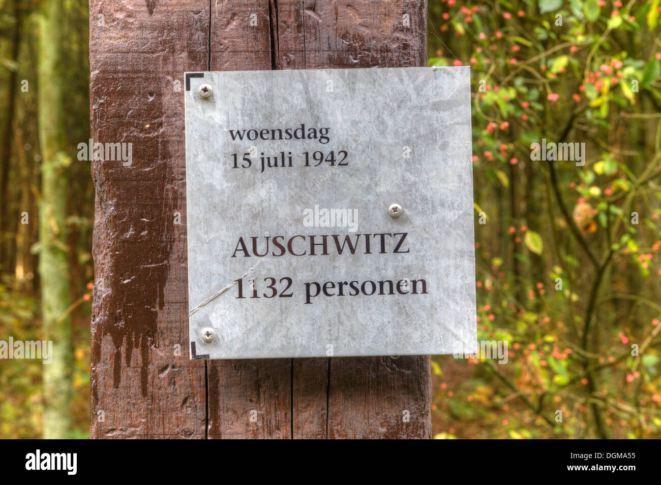 Sign with reference to the victims of Auschwitz Camp Westerbork, Netherlands Stock Photo