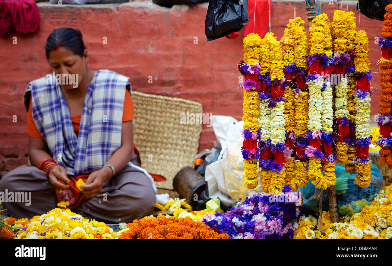 Woman selling flowers at Durbar Square in Kathmandu, Nepal, Asia Stock Photo Alamy