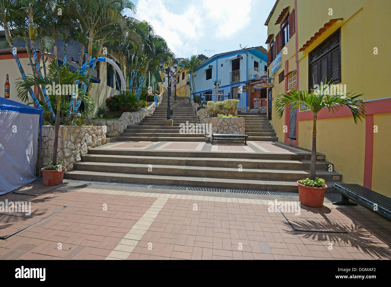 Stairs in the district of Las Penas, for climbing Cerro Santa Ana, Guayaquil, Ecuador, South America Stock Photo