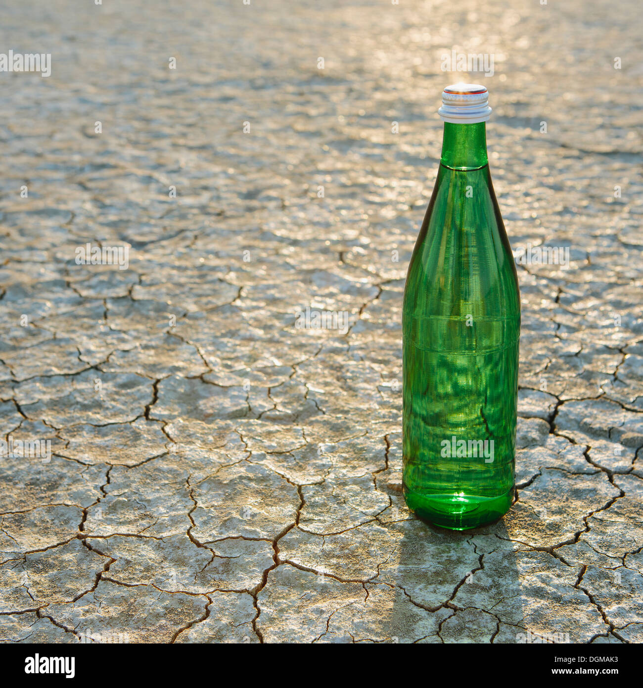 The landscape of the Black Rock Desert in Nevada. A bottle of water. Filtered mineral water. Stock Photo