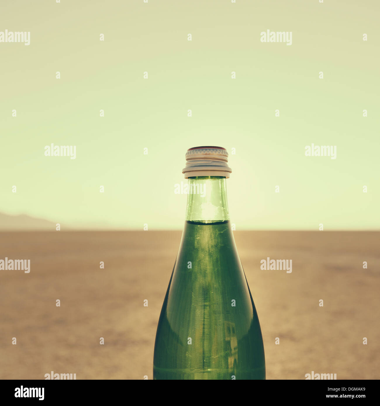 The landscape of the Black Rock Desert in Nevada. A bottle of water. Filtered mineral water. Stock Photo