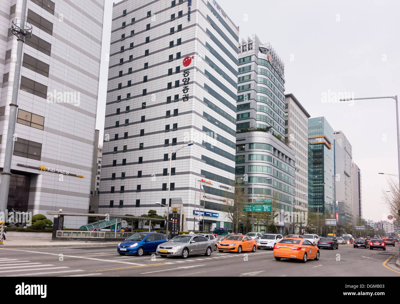 Typical street with tall modern buildings in Gangnam District in Seoul, Korea Stock Photo