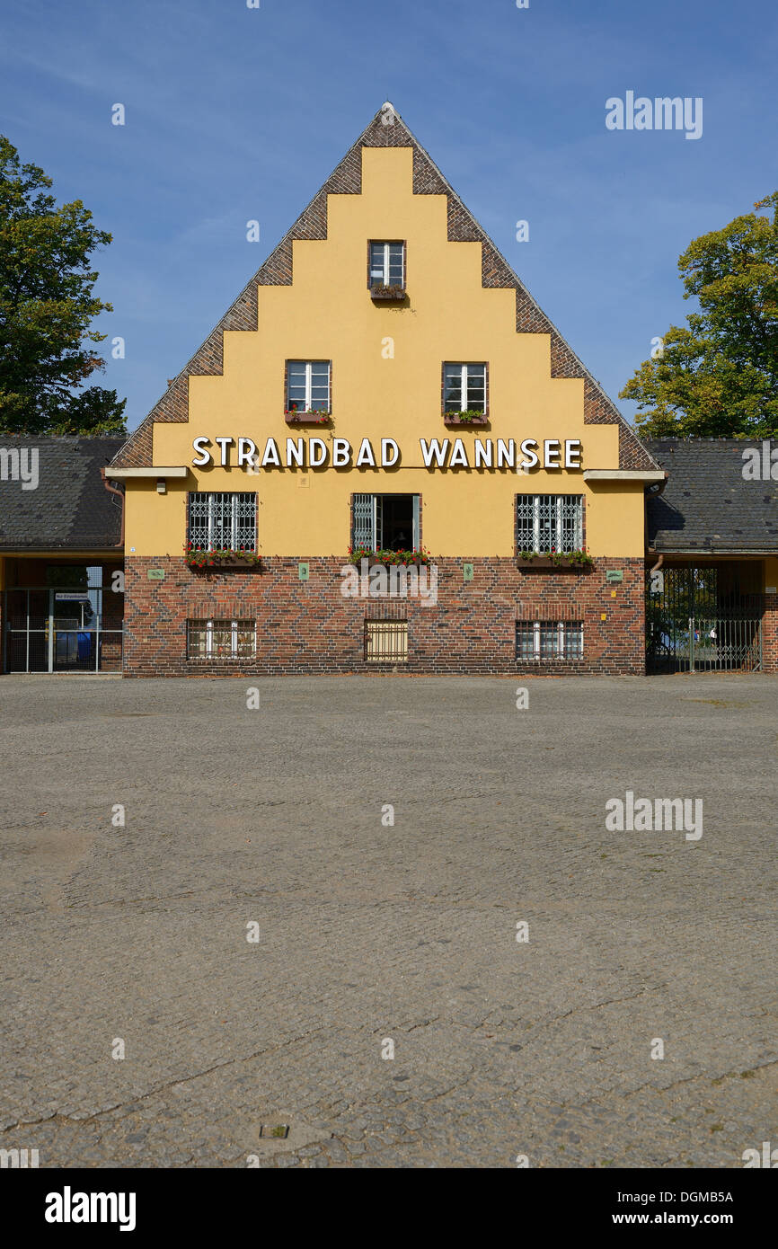 Entrance, Wannsee open-air lido, built in 1920, Zehlendorf, Berlin Stock Photo