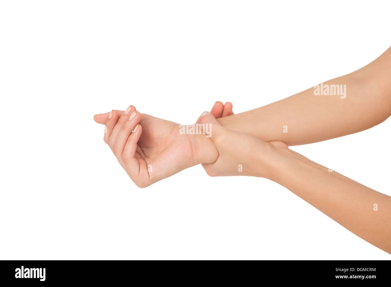 Close up of a young woman touching her wrist Stock Photo