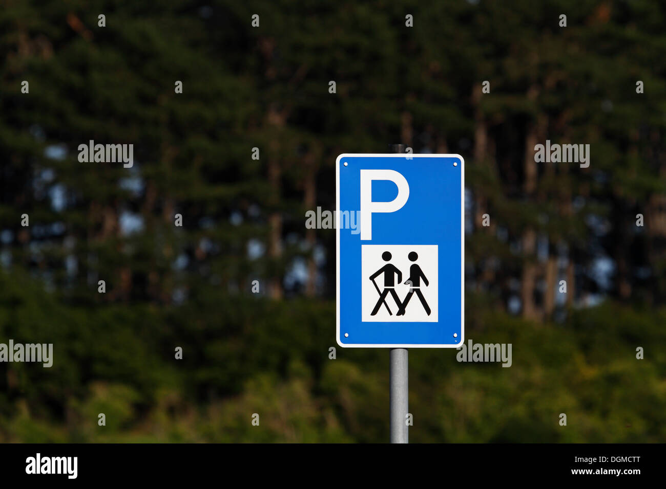 Sign, parking lot for hikers, Thuringia Stock Photo