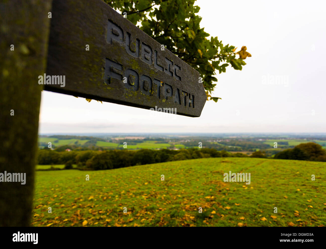 Signpost for a public footpath in England, United Kingdom, Europe Stock Photo