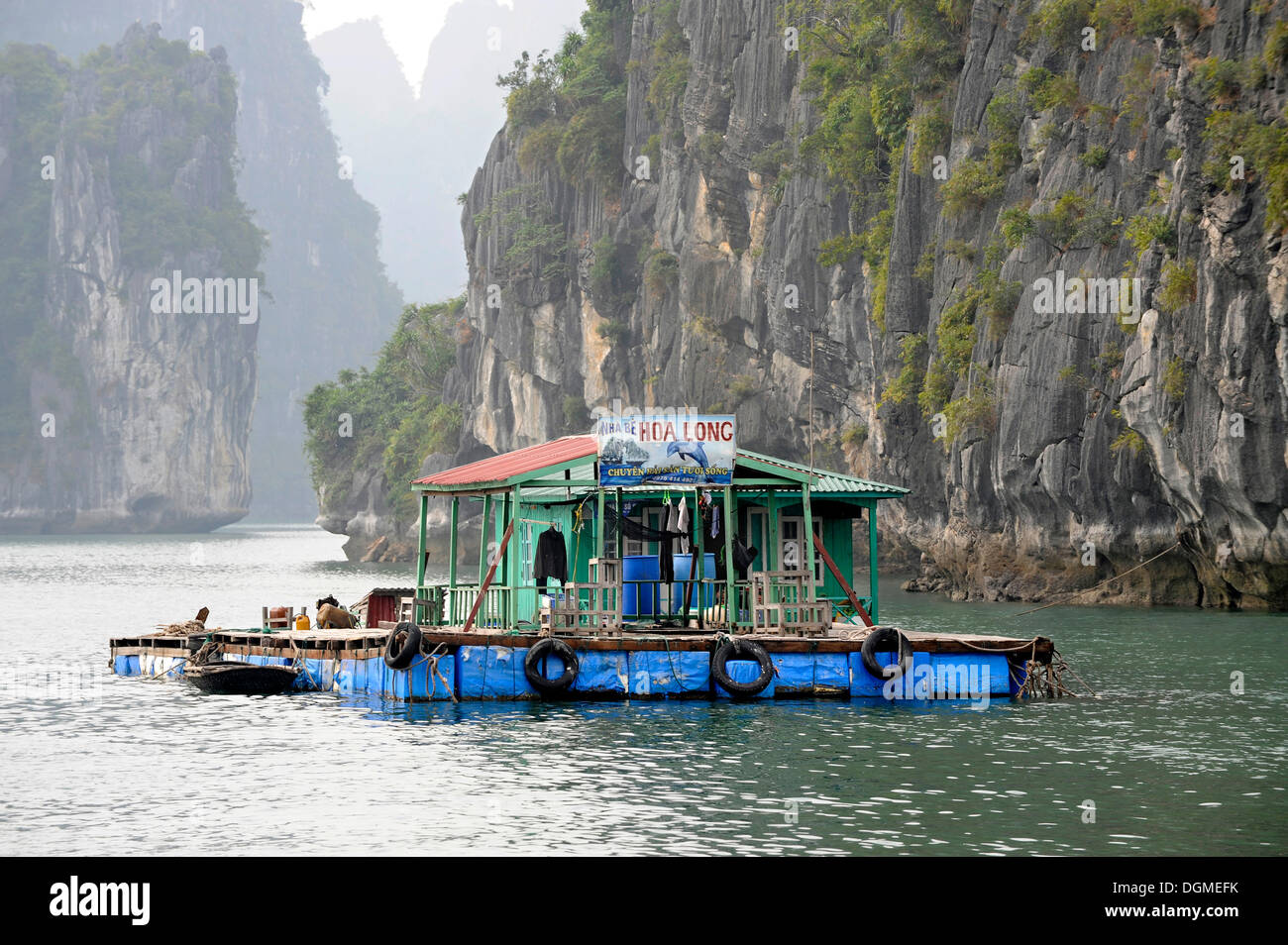 Floating fish farming, Halong Bay, Vinh Ha Long, North Vietnam, Vietnam, Southeast Asia, Asia Stock Photo