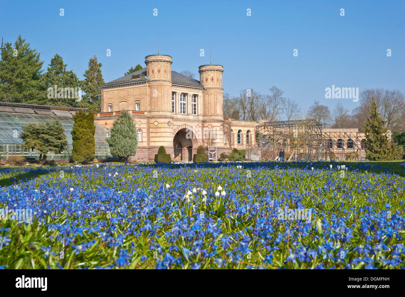 Botanical garden with the Torbogengebaeude, an arched gatehouse, of the Orangery, Karlsruhe Castle, Karlsruhe Stock Photo