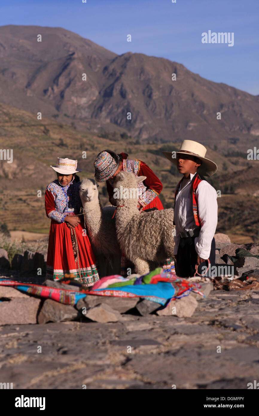 Indians in Mirador del Condor, Peru, South America Stock Photo