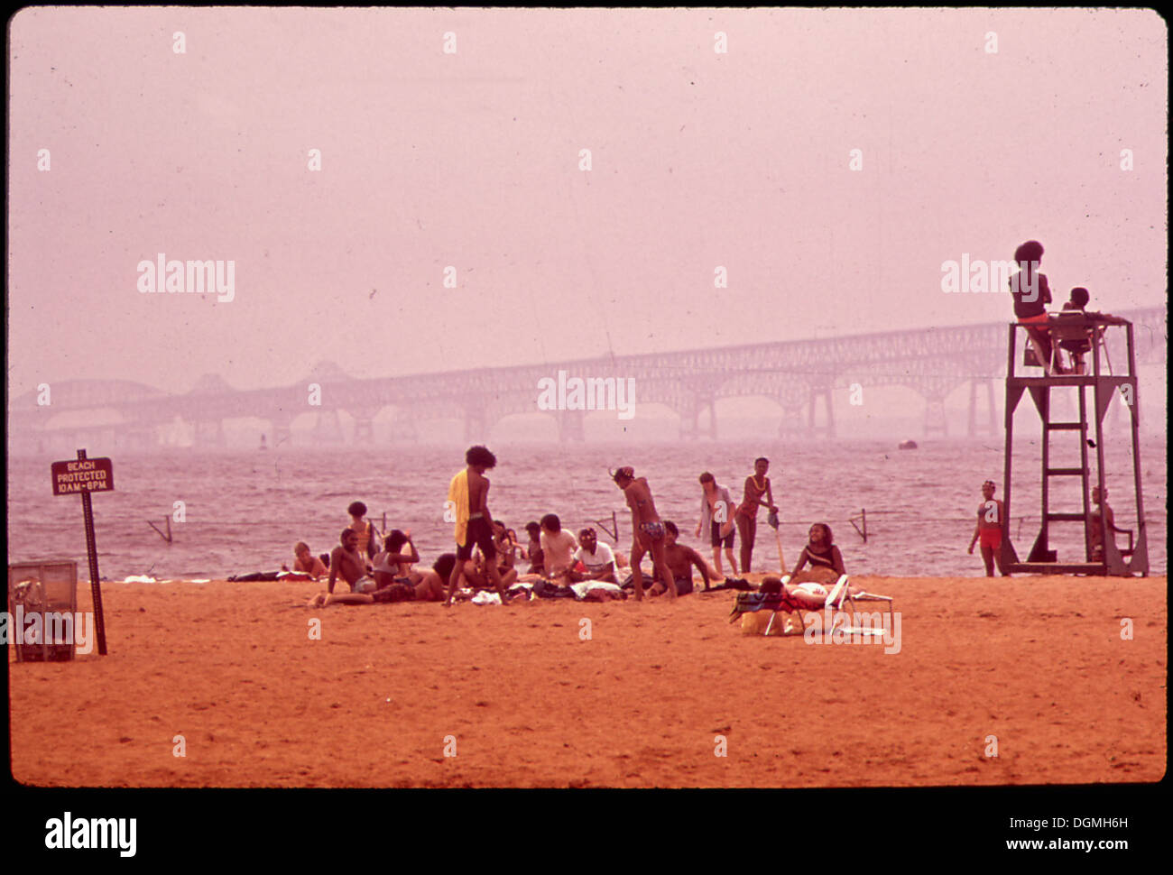 ON THE BEACH AT SANDY POINT STATE PARK. CHESAPEAKE BAY BRIDGES IN