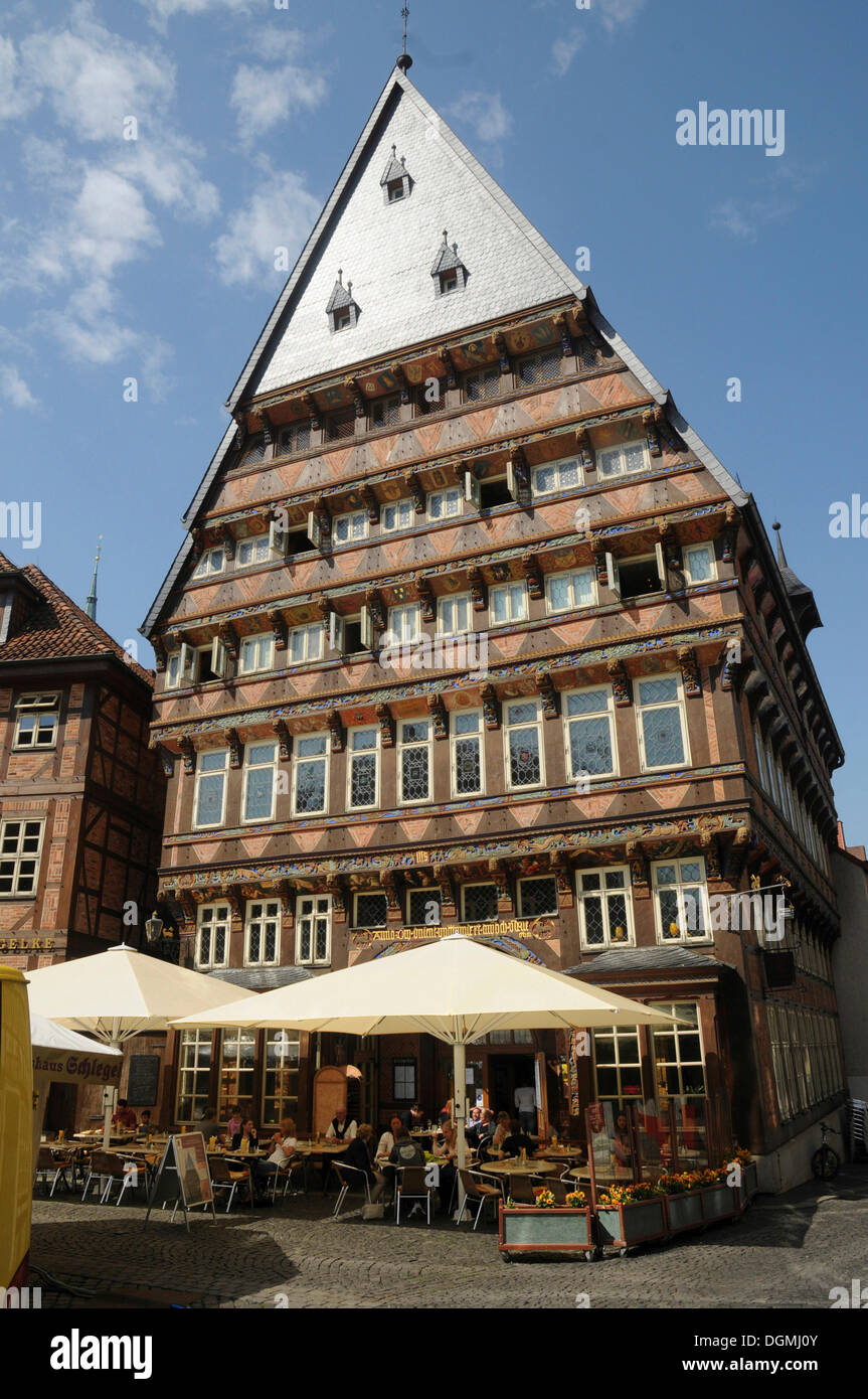 Butchers' Guild Hall, Knochenhauer Amtshaus, at the old historical market street in Hildesheim, Lower Saxony Stock Photo