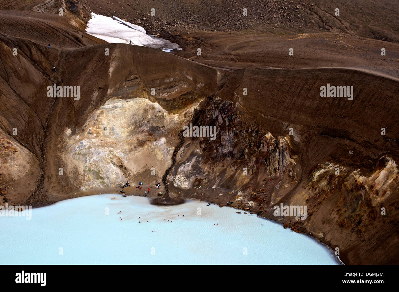 Tourists bathing in the Viti crater in the caldera of the Askja volcano, Iceland, Europe Stock Photo