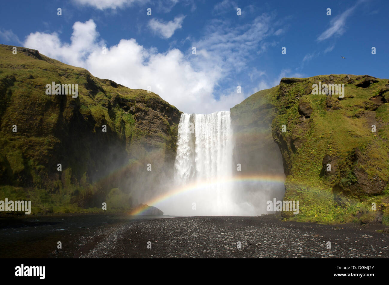Skógafoss waterfall with rainbow, south coast, Iceland, Europe Stock Photo