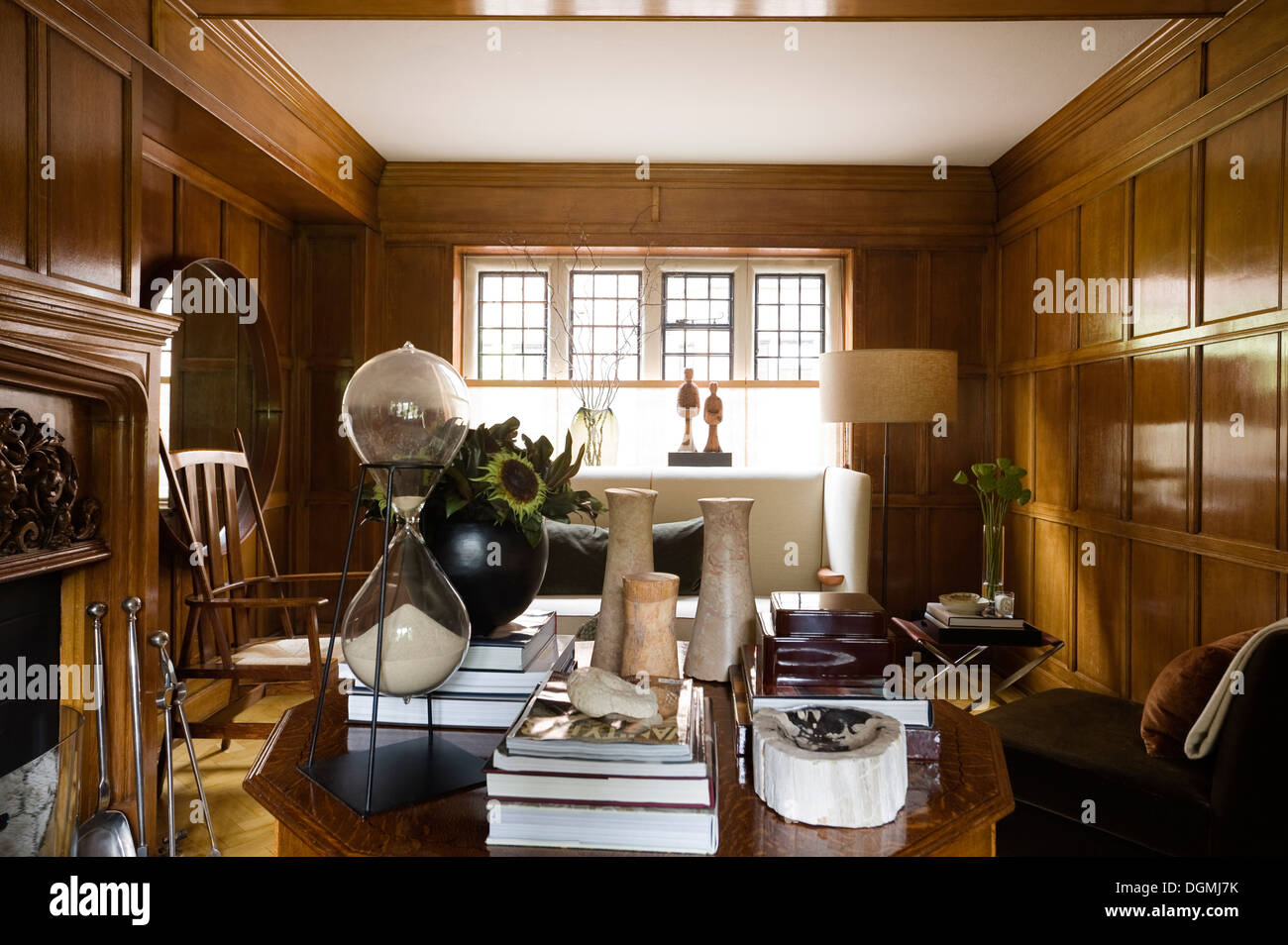Stunning original wooden paneling in Arts & Crafts home Stock Photo Alamy