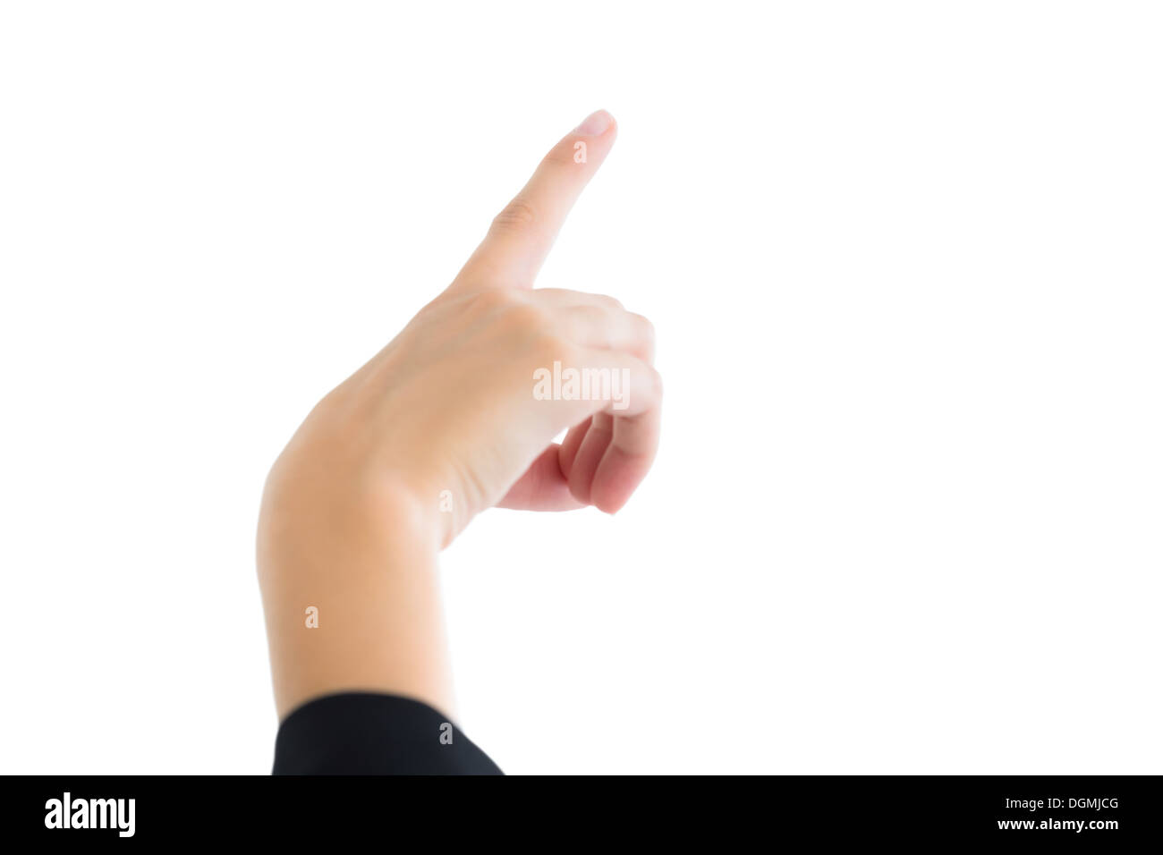 Close up of young female hand pointing upwards Stock Photo