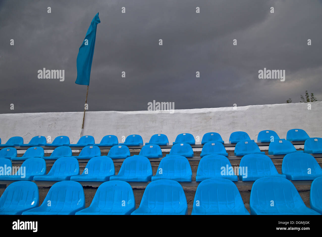 Stadium seats of Shakier, Karaganda, Kazakhstan Stock Photo
