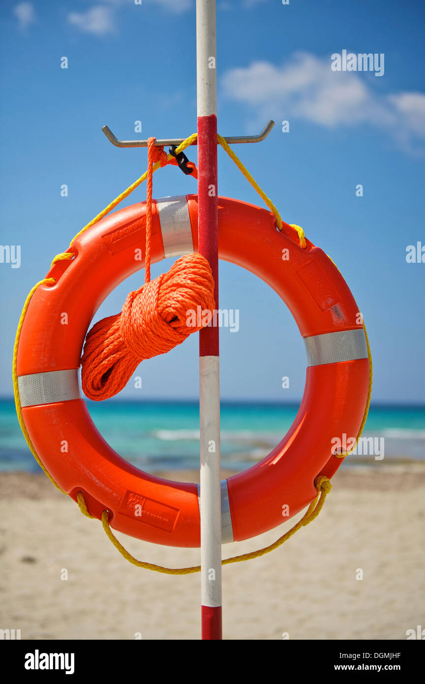 Lifebuoy on a beach, Menorca, Balearic Islands, Spain, Europe Stock Photo