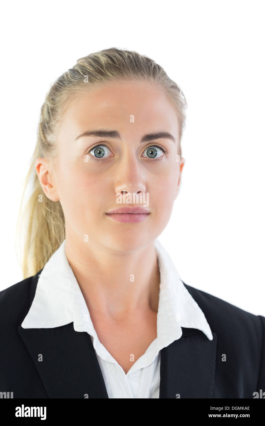 Portrait of astonished young businesswoman Stock Photo