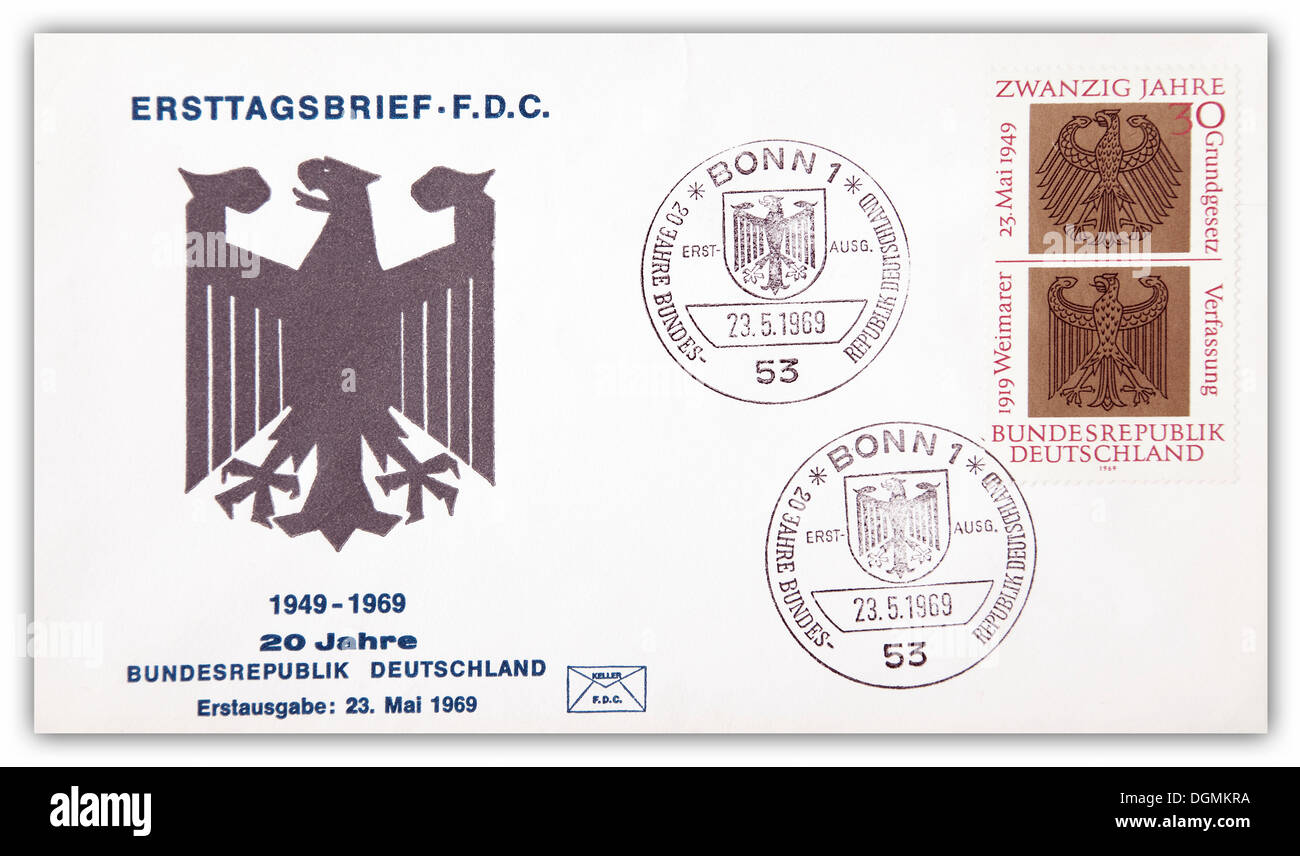 First day cover, 20 years of the Federal Republic of Germany, 23rd May 1969 Stock Photo