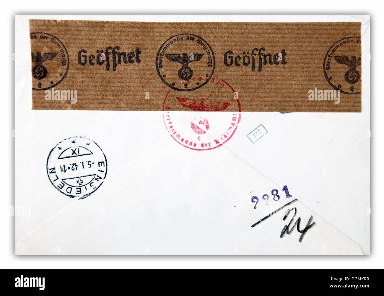 Opened letter marked with a stamp of the High Command of the German Armed Forces, 5th January 1942 Stock Photo
