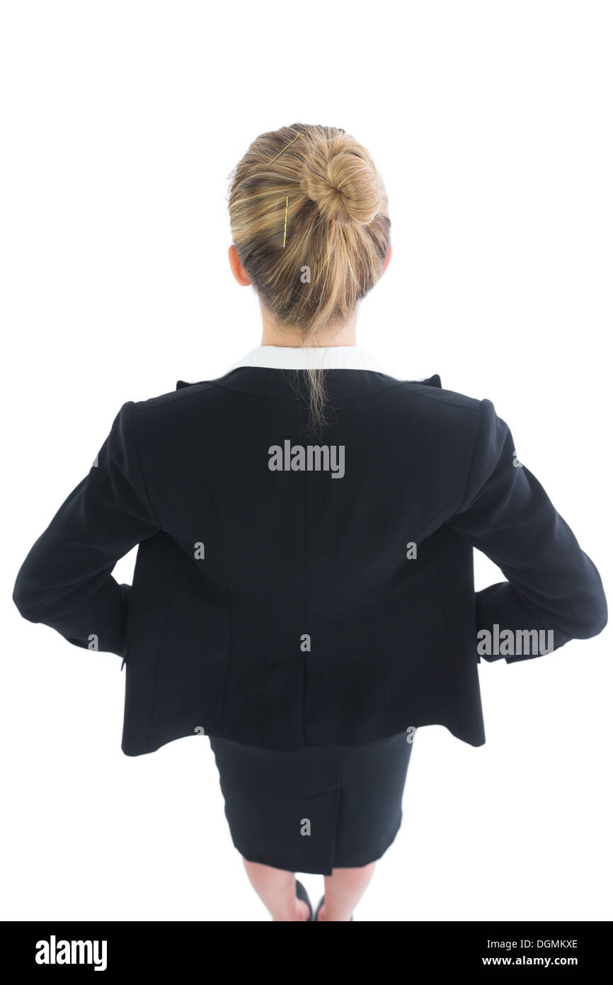 High angle rear view of blonde young businesswoman posing Stock Photo