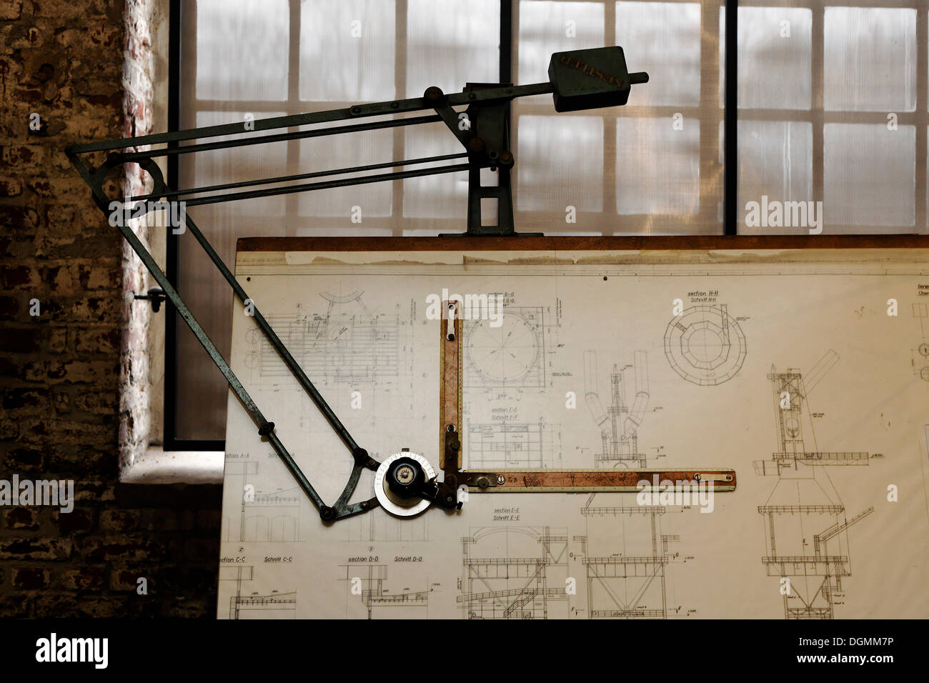 Drawing board of the construction department of the Gutehoffnungshuette ironworks, GHH group, LVR Industriemuseum industrial Stock Photo