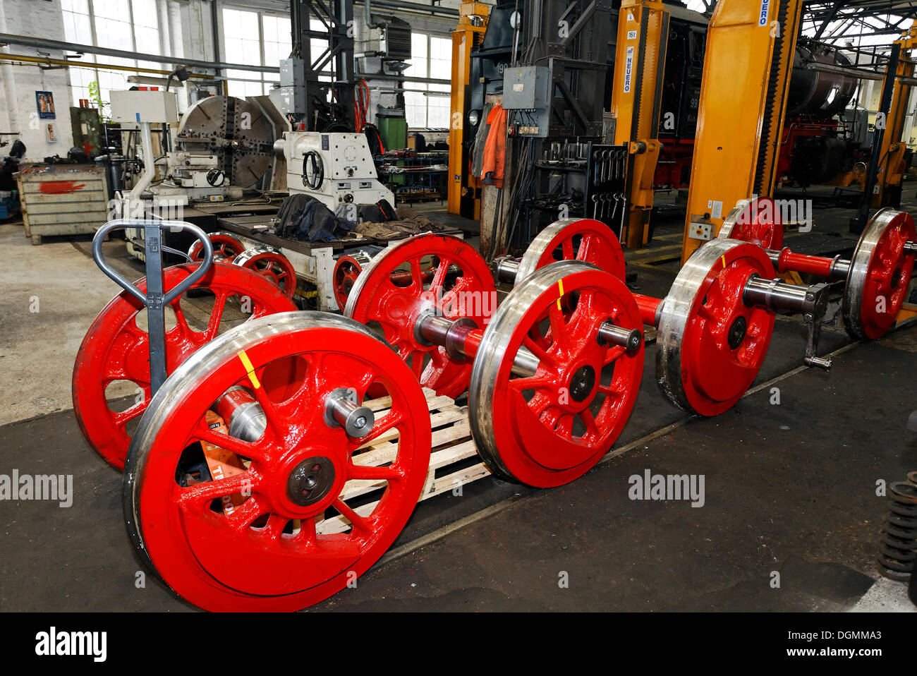 Wheel axles of a historic steam in the building