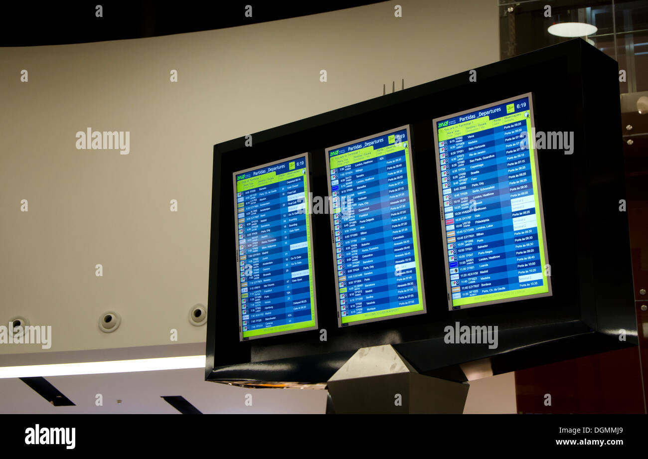 Flight board on Airport, Lisbon, Portugal. Stock Photo
