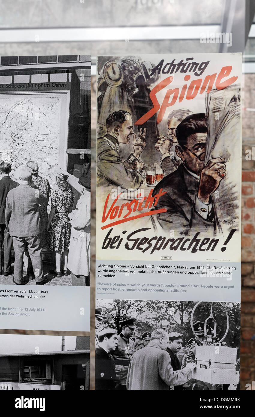Nazi propaganda poster, warning to beware of spies and to be careful when discussing, exhibition at the former site of the Stock Photo
