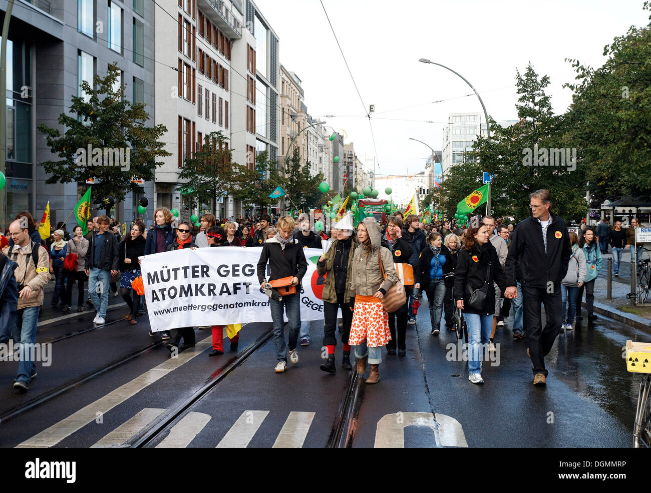 Anti-nuclear opponents marching through Frederickstrasse, demonstration, Berlin-Mitte Stock Photo