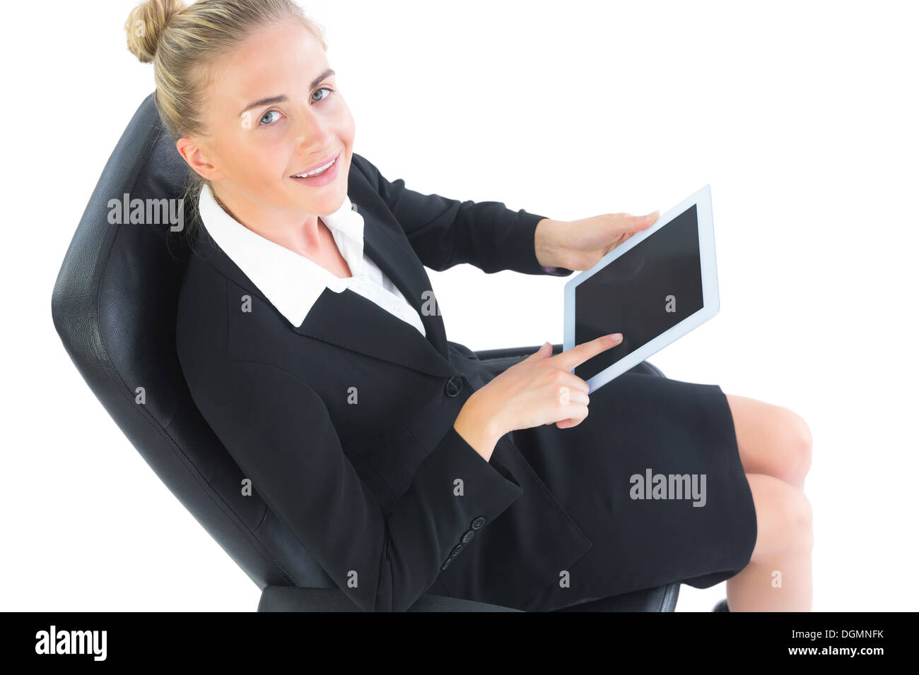 Cheerful young female sitting hi-res stock photography and images - Alamy