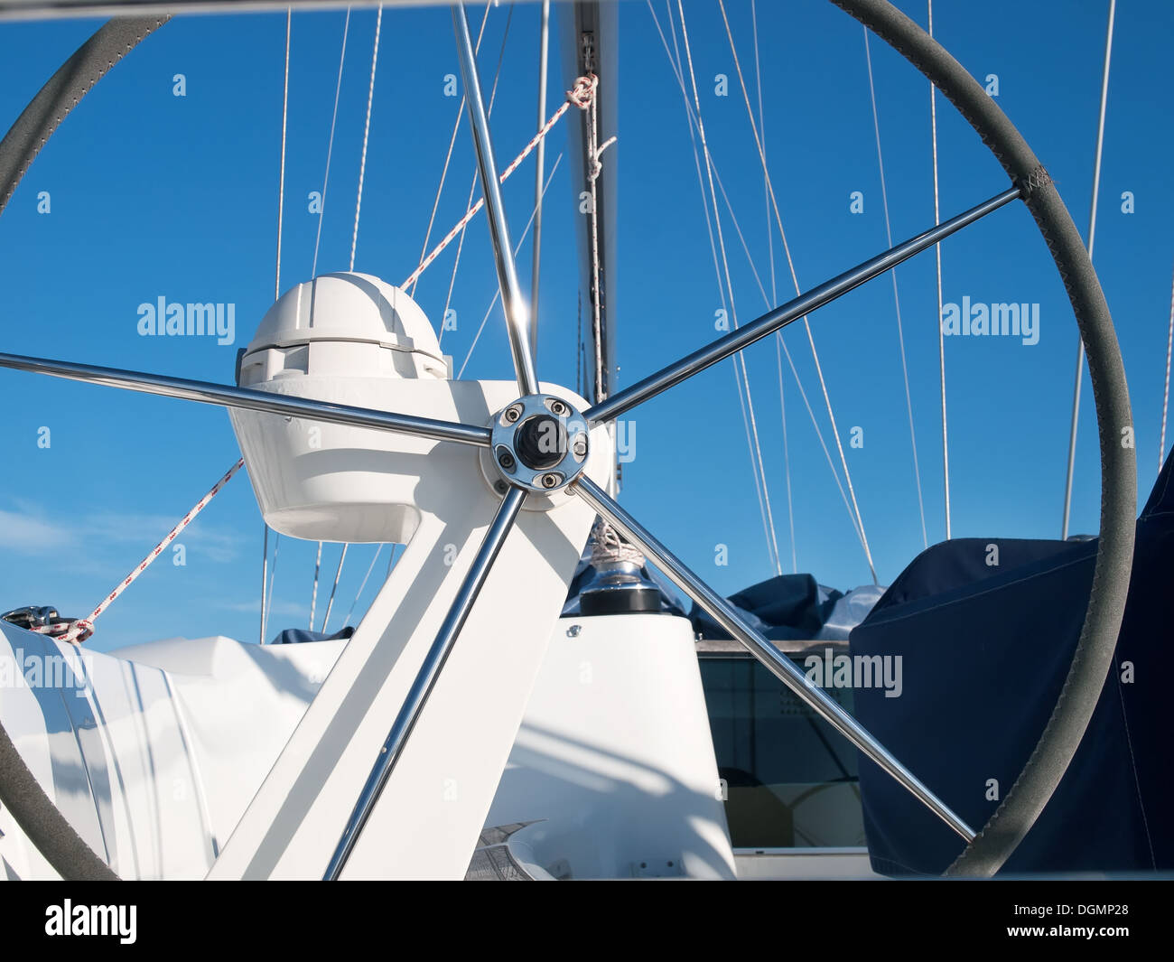 helm station on sailing boat Stock Photo