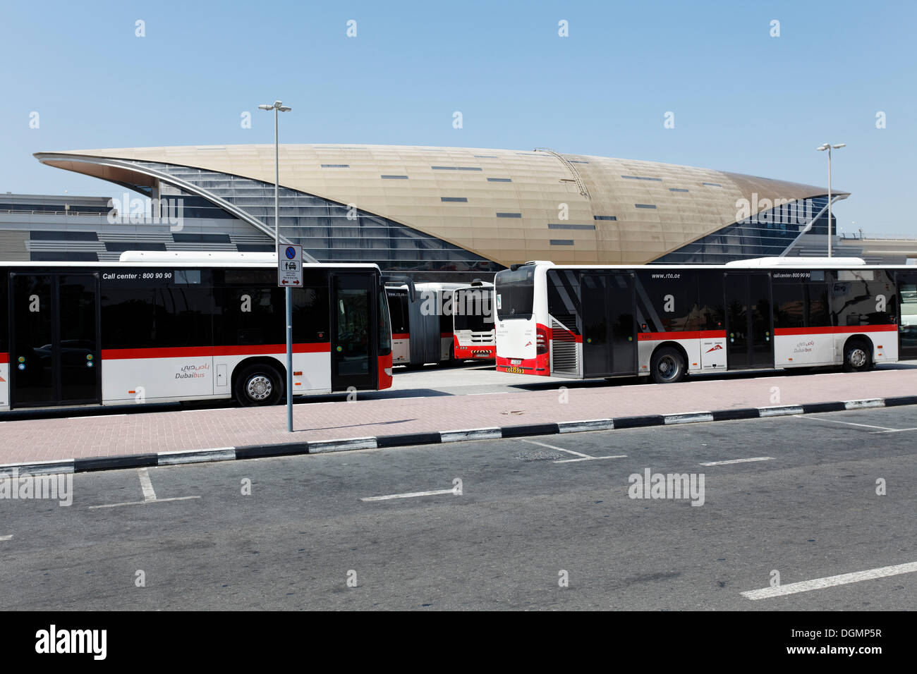 Buses in front of the Metro Station of Ibn Battuta Mall, Dubai, United Arab Emirates, Middle East, Asia Stock Photo