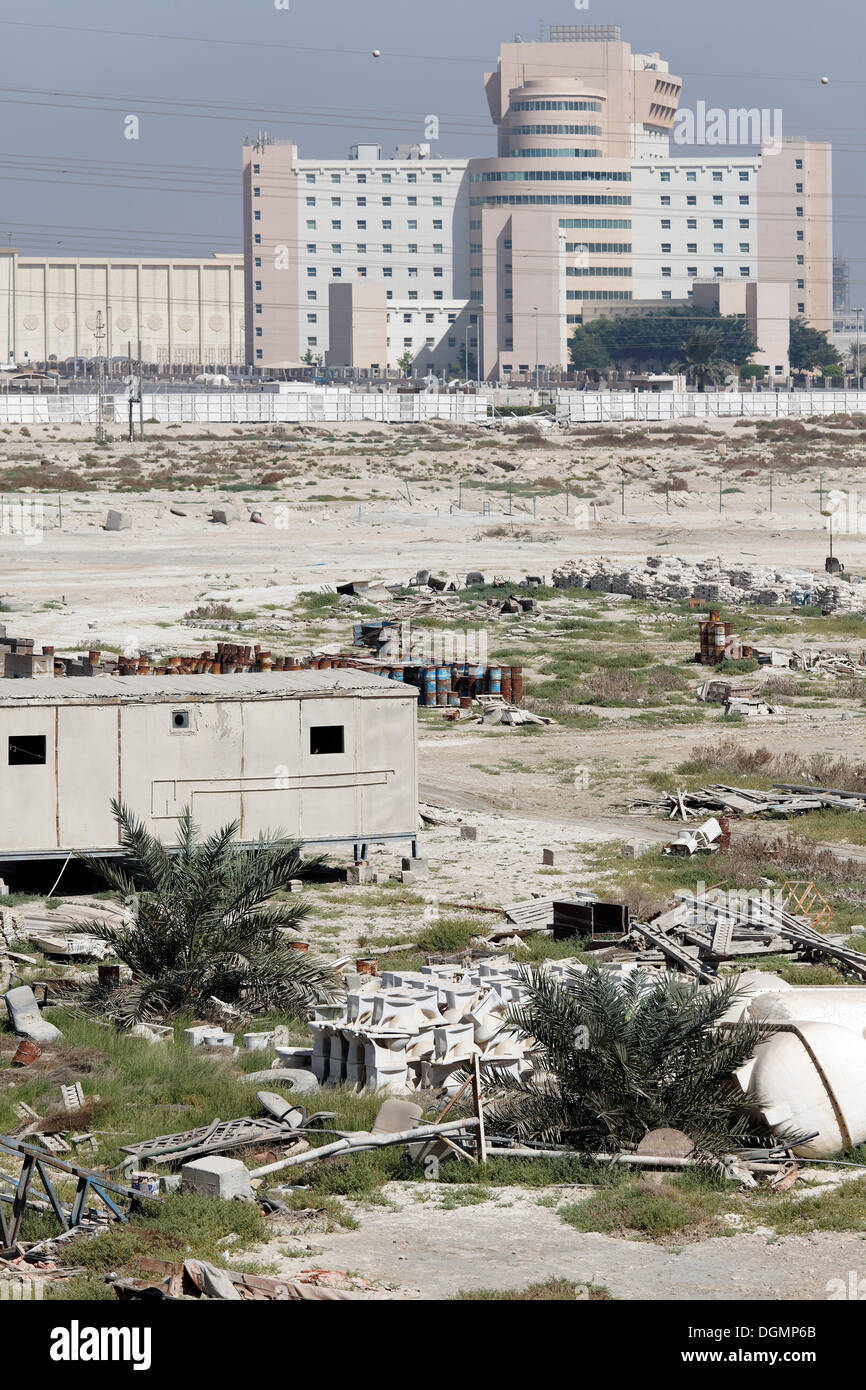 Barren land and finished buildings, urban development area, Nakheel Harbour, Dubai, United Arab Emirates, Middle East, Asia Stock Photo