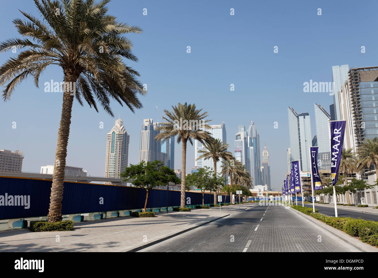 Newly laid road with no traffic, Emaar Square, Dubai, United Arab Emirates, Middle East, Asia Stock Photo