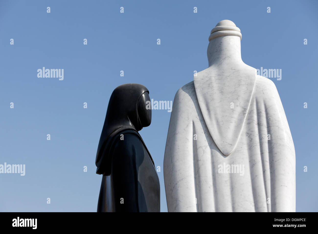 Sculpture of an Arab man and an Arab woman, Dubai, United Arab Emirates, Middle East, Asia Stock Photo