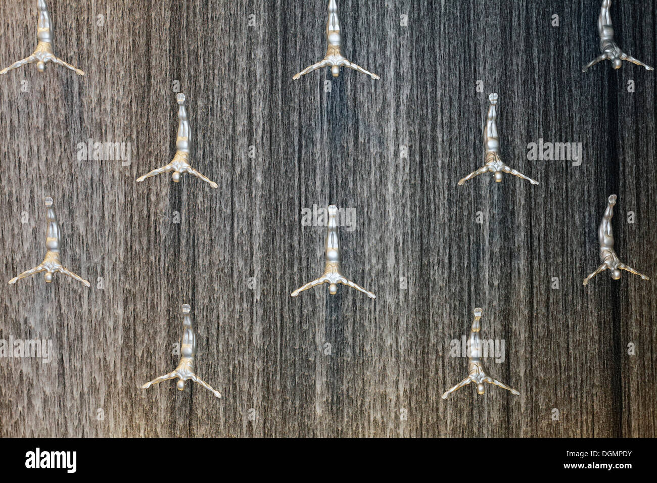 The Waterfall, an artificial indoor waterfall with life-size sculptures of divers, Dubai Mall, United Arab Emirates, Middle East Stock Photo